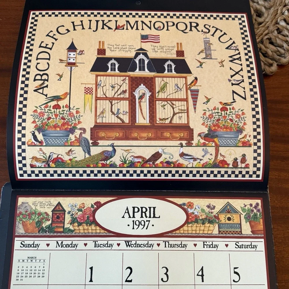 1997 Country Sampler Calendar – Peaceable Kingdom – 12x12 – Folk Art Cottagecore